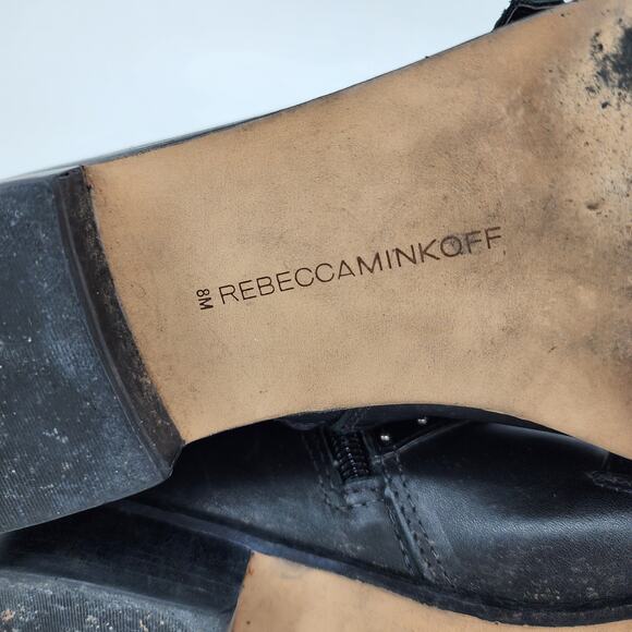 Rebecca Minkoff Leather Black Studded Buckle Ankle Booties Boots Size 8 - Picture 6 of 8